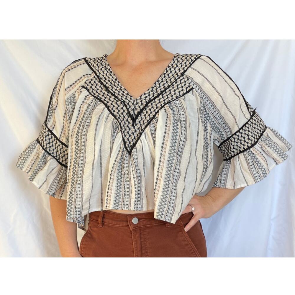 Free People Runnin on a Dream Boho Flowy Loose Crop Top, Medium